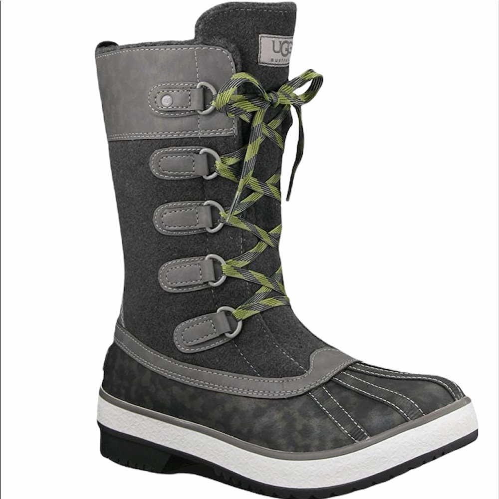 Ugg Baroness Charcoal Duck Boots Sz 6 Waterproof Winter Tall Snow Flannel